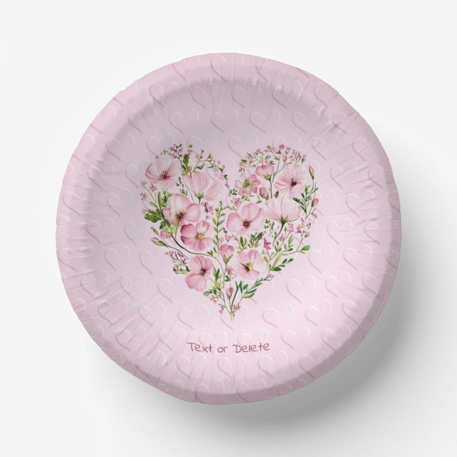 Pink Heart Floral Paper Bowl Pappteller (Vorderseite)