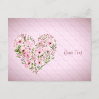 Pink Heart Floral Postkarte