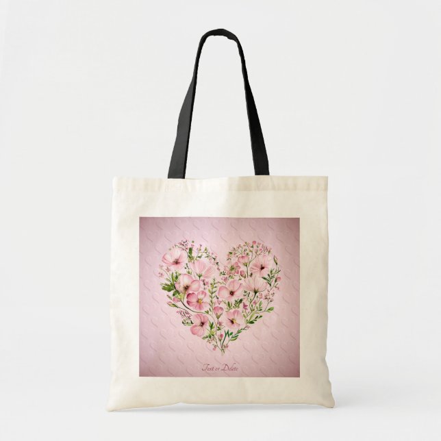 Pink Heart Floral Tote Bag Tragetasche (Vorne)