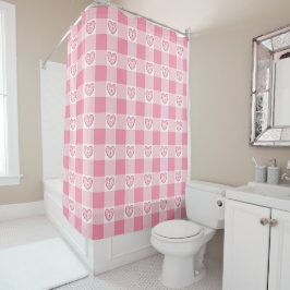 Pink Heart Gingham Duschvorhang
