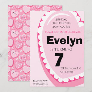 Pink Heart Girl Kindergeburtstag Party Einladung