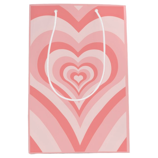 Pink Heart Gradient Pattern – Cute Girly Love Mittlere Geschenktüte (Vorderseite)
