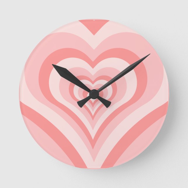 Pink Heart Gradient Pattern – Cute Girly Love Runde Wanduhr (Vorderseite)