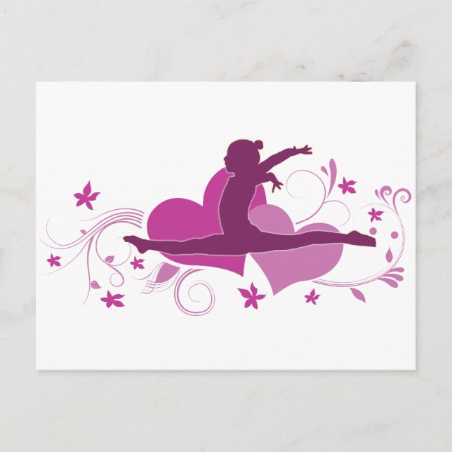 Pink Heart Gymnastics Leap Postkarte (Vorderseite)