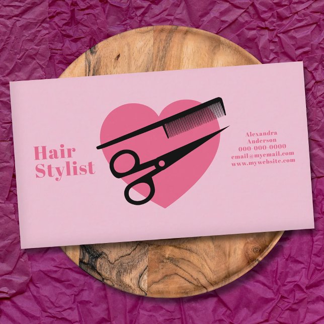 Pink Heart - Hair Stylist Visitenkarte (Pink Heart - Hair Stylist Business Card)