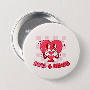 Pink Heart Hugs and Kisses Button