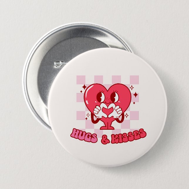 Pink Heart Hugs and Kisses Button (Vorne & Hinten)