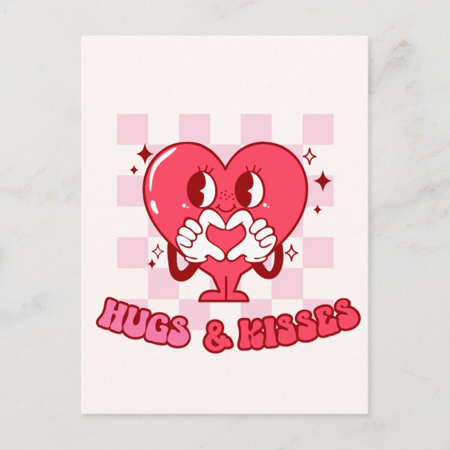 Pink Heart Hugs and Kisses Postkarte (Vorderseite)