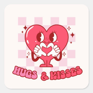 Pink Heart Hugs and Kisses Quadratischer Aufkleber