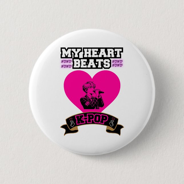 Pink Heart Idol singt KPop Music Liebe Design Button (Vorderseite)