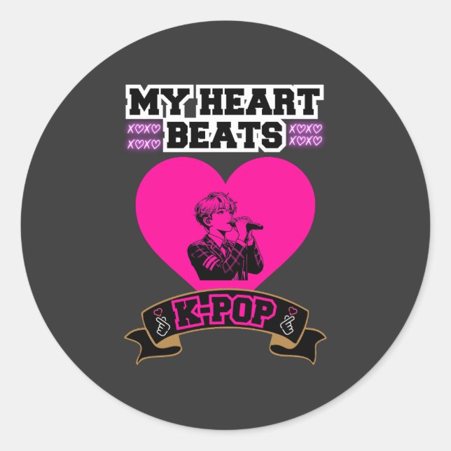 Pink Heart Idol singt KPop Music Liebe Design Runder Aufkleber (Vorderseite)