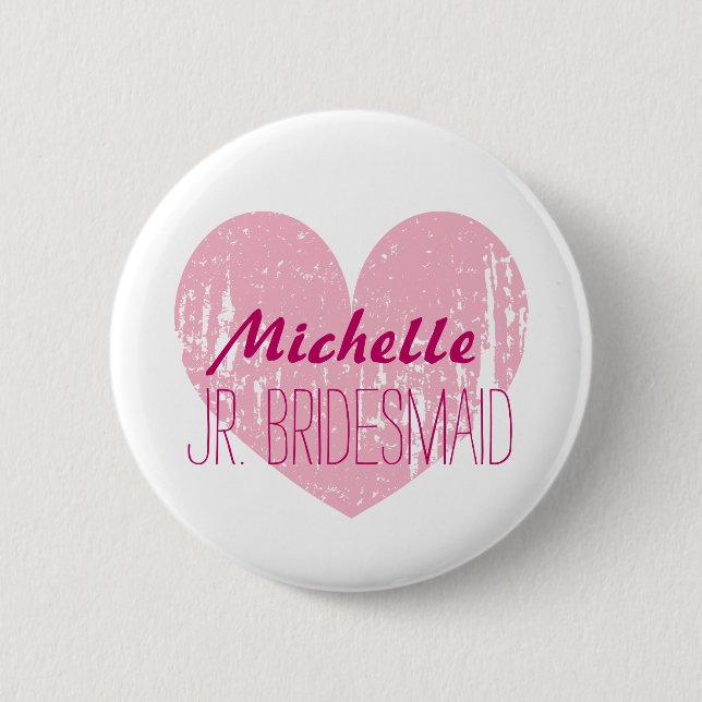 Pink heart junior bridesmaids buttons for girl (Vorderseite)