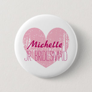 Pink heart junior bridesmaids buttons for girl