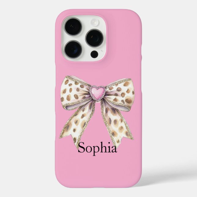 Pink Heart Leopard Girly Bow Case-Mate iPhone Hülle (Rückseite)