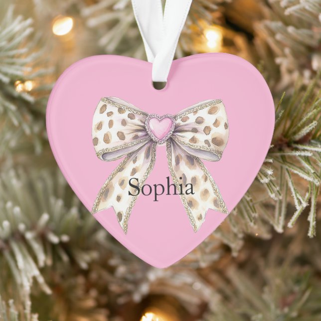 Pink Heart Leopard Girly Bow Weihnachten Ornament (Baum)