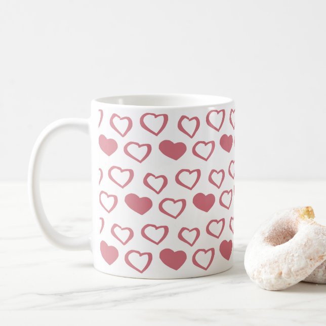 Pink Heart Liebe Muster Valentine Kaffeetasse (Mit Donut)