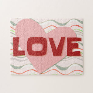 Pink Heart Liebe Retro Style Puzzle