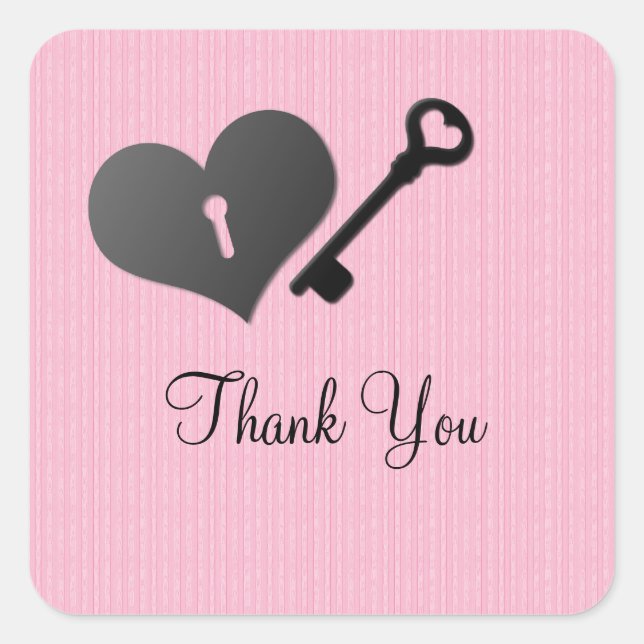 Pink Heart Lock und Key Danke Stickers (Vorderseite)