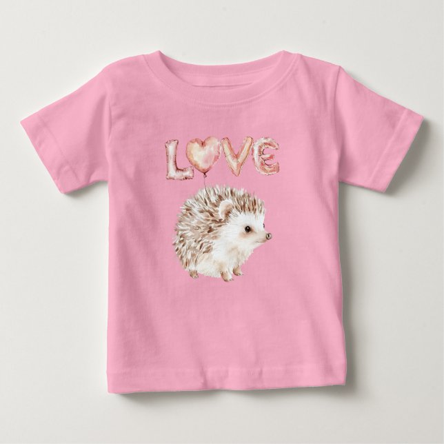 Pink Heart Love Balloons Cute Hedgehog Baby T-shirt (Vorderseite)