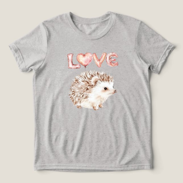 Pink Heart Love Balloons Cute Hedgehog Tri-Blend Shirt (Design Vorderseite)