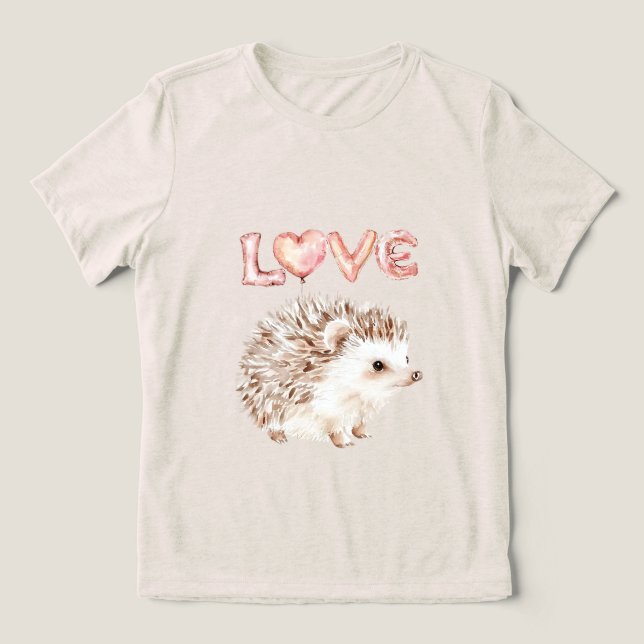 Pink Heart Love Balloons Cute Hedgehog Tri-Blend Shirt (Design Vorderseite)
