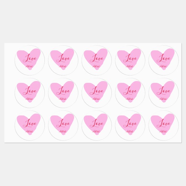 Pink heart love happy Valentine's day text red nam Etiketten (Blatt)