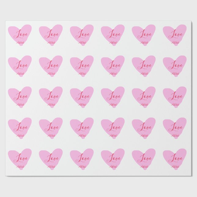 Pink heart love happy Valentine's day text red nam Geschenkpapier (Flach)