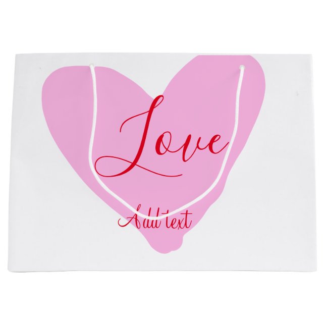 Pink heart love happy Valentine's day text red nam Große Geschenktüte (Vorderseite)