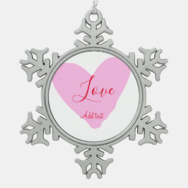 Pink heart love happy Valentine's day text red nam Schneeflocken Zinn-Ornament