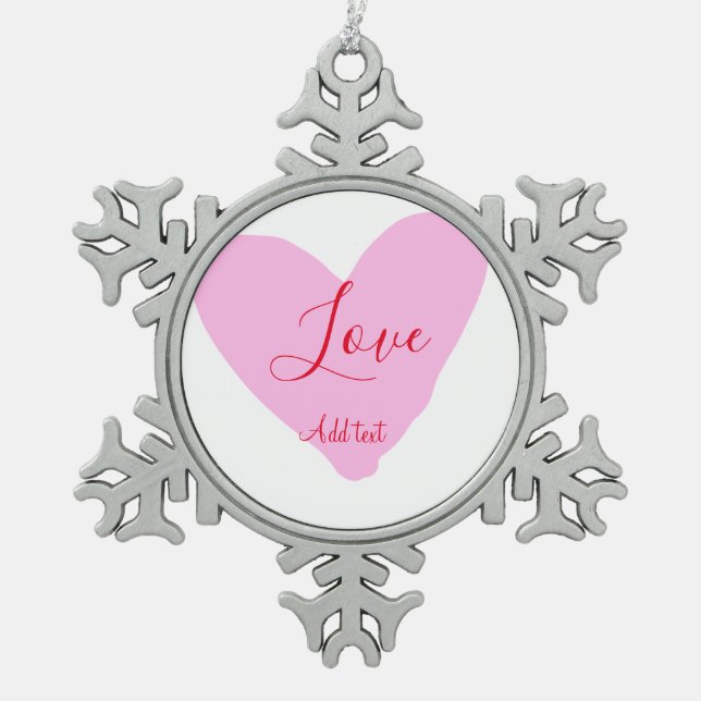 Pink heart love happy Valentine's day text red nam Schneeflocken Zinn-Ornament (Vorderseite)
