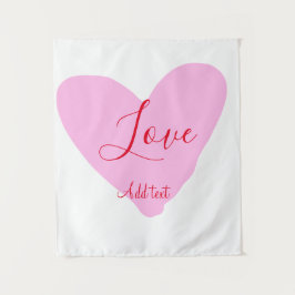 Pink heart love happy Valentine's day text red nam Wandteppich
