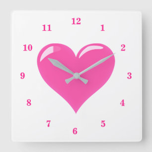Pink Heart - Love Quadratische Wanduhr