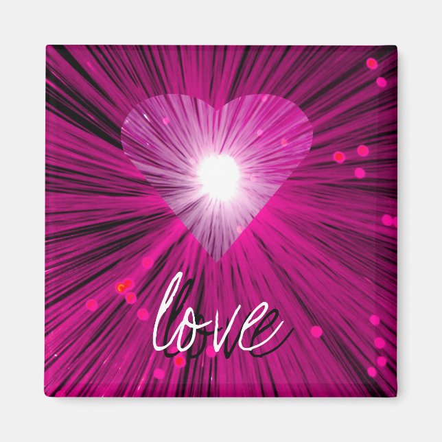 Pink Heart 'love' square fridge magnet (Vorne)