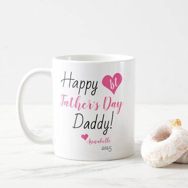 Pink-Heart-Mädchen-Tochter des ersten Vaters Kaffeetasse (Mit Donut)