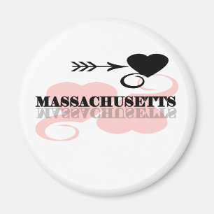 Pink Heart Massachusetts Magnet