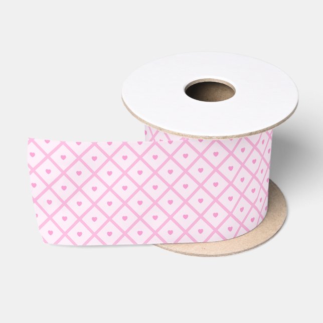 Pink Heart Moderne Karierte Sammlung Satinband (Spule)