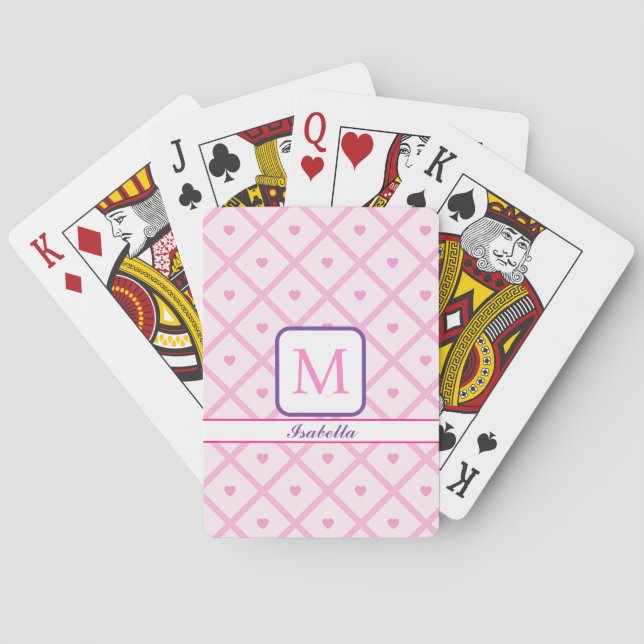 Pink Heart Moderne Karierte Sammlung Spielkarten (Rückseite)