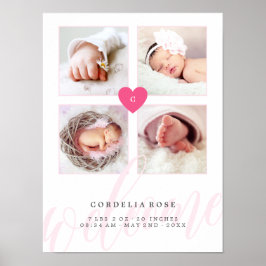Pink Heart Monogram Baby Foto Collage Poster
