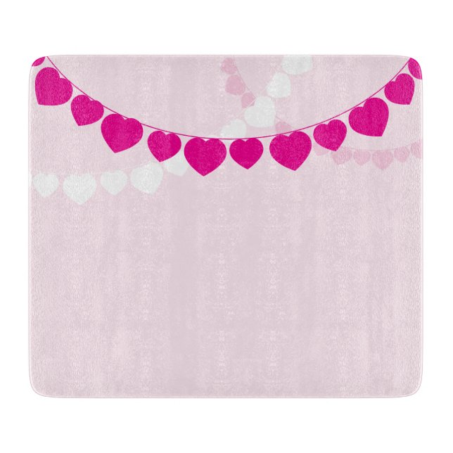 Pink Heart Party Glass Cutting Board 6"x7" Schneidebrett (Vorderseite)