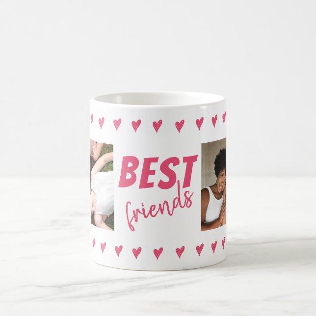 Pink Heart Pattern Best Friends 2 Foto Kaffeetasse (Mittel)