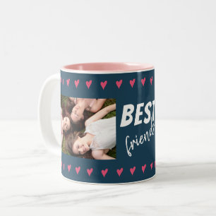 Pink Heart Pattern Best Friends 2 Foto Zweifarbige Tasse