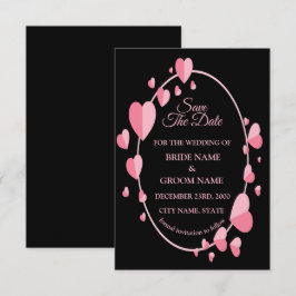 Pink Heart Pattern Black Geometric Elegant Wedding Save The Date