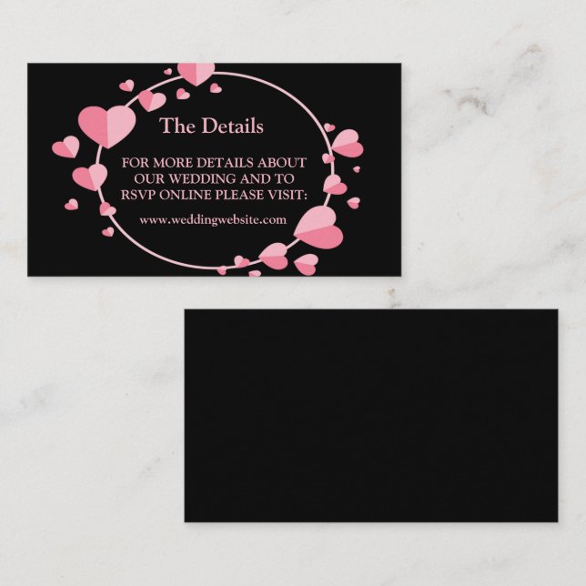 Pink Heart Pattern Black Geometric Wedding Detail Begleitkarte (Vorne/Hinten)