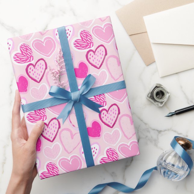 Pink Heart Pattern Cute Romantic  Geschenkpapier (Schenken)