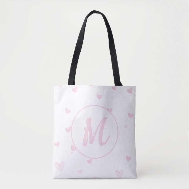 Pink Heart Pattern Girly Romantic Mit Monogramm (Vorderseite)