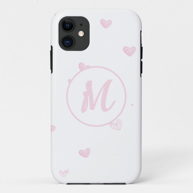 Pink Heart Pattern Girly Romantic Mit Monogramm Case-Mate iPhone Hülle (Rückseite)
