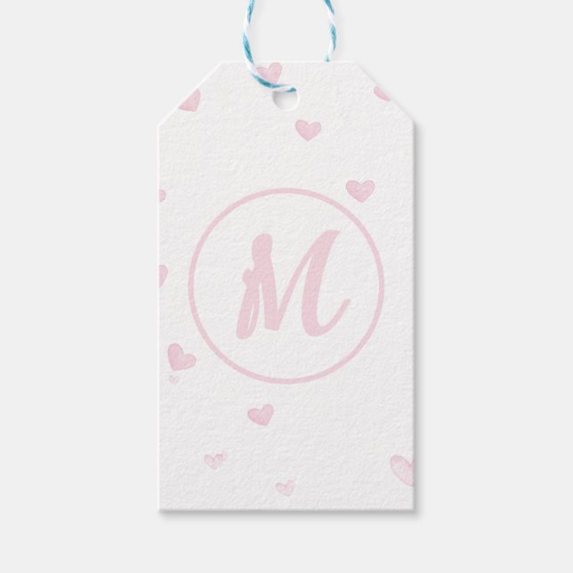 Pink Heart Pattern Girly Romantic Mit Monogramm Geschenkanhänger (Vorderseite)