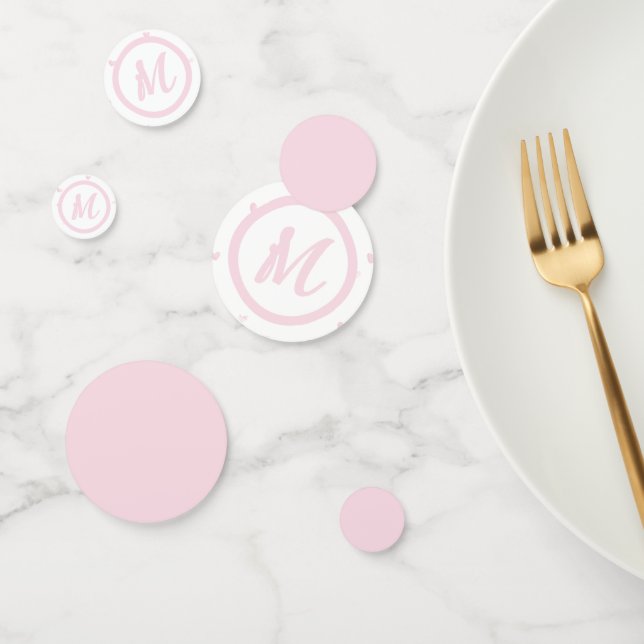 Pink Heart Pattern Girly Romantic Mit Monogramm Konfetti (Gruppe)