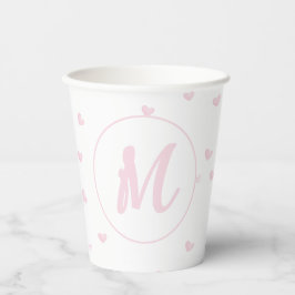Pink Heart Pattern Girly Romantic Mit Monogramm Pappbecher