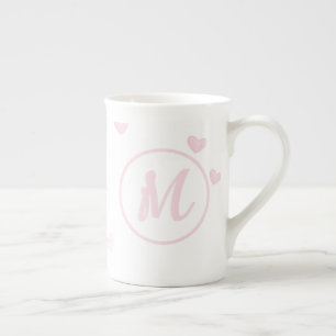 Pink Heart Pattern Girly Romantic Mit Monogramm Prozellantasse